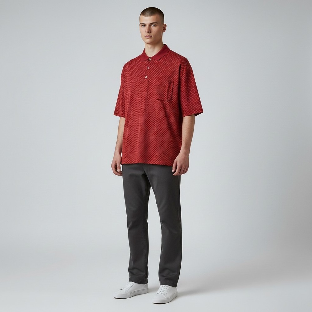 Dunhill Polo Shirt XL Red Teapot Print Mercerised Cotton XY1700Z Made in Italy